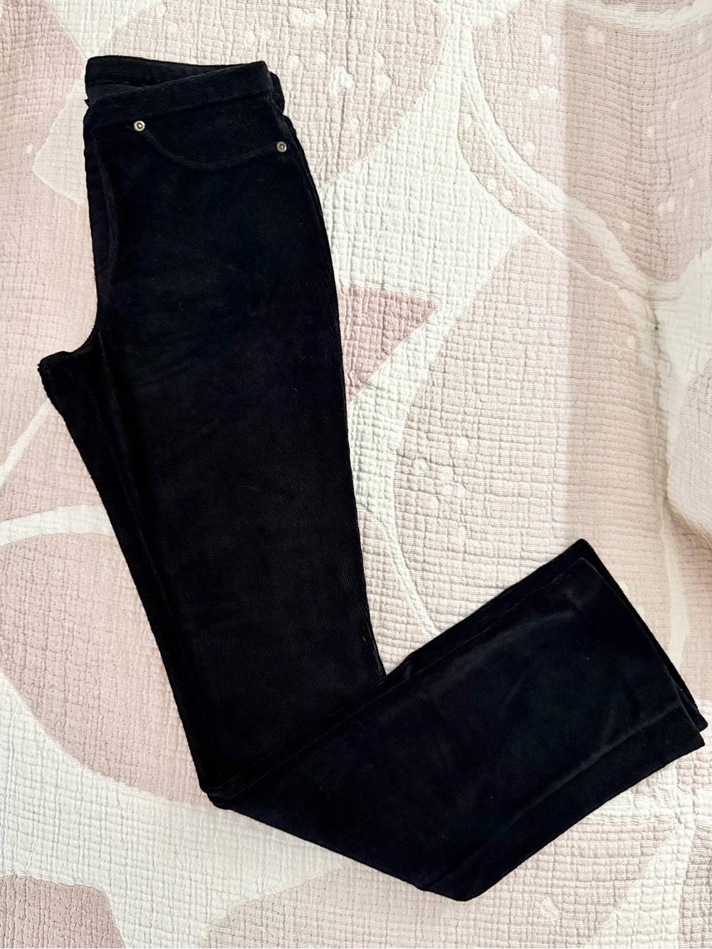 BLACK PULL-UP MOCK-CORDUROY STRETCHY PANTS - Picture 3 of 9